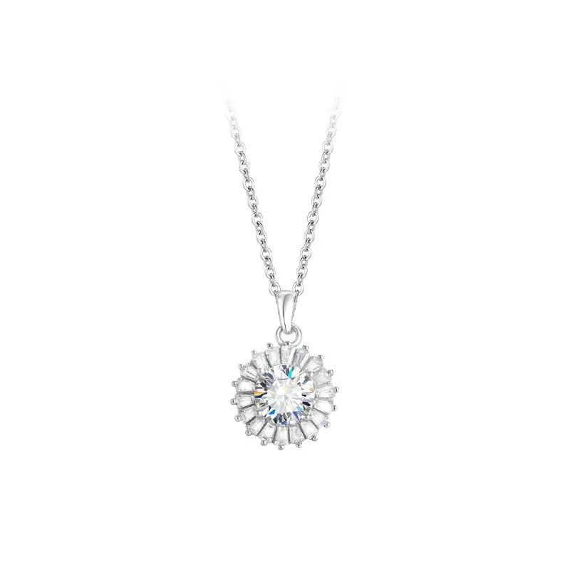 

Light Luxury Party Sterling Silver S925 Simple Diamond Flower Pendant Necklace for Women