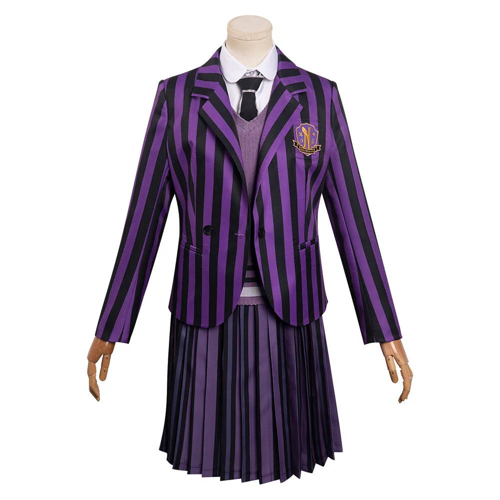 Costume Cosplay Enid Addams pour enfants et adultes, uniforme scolaire violet pour filles, tenues de jupe, Halloween, fête de carnaval, trempé