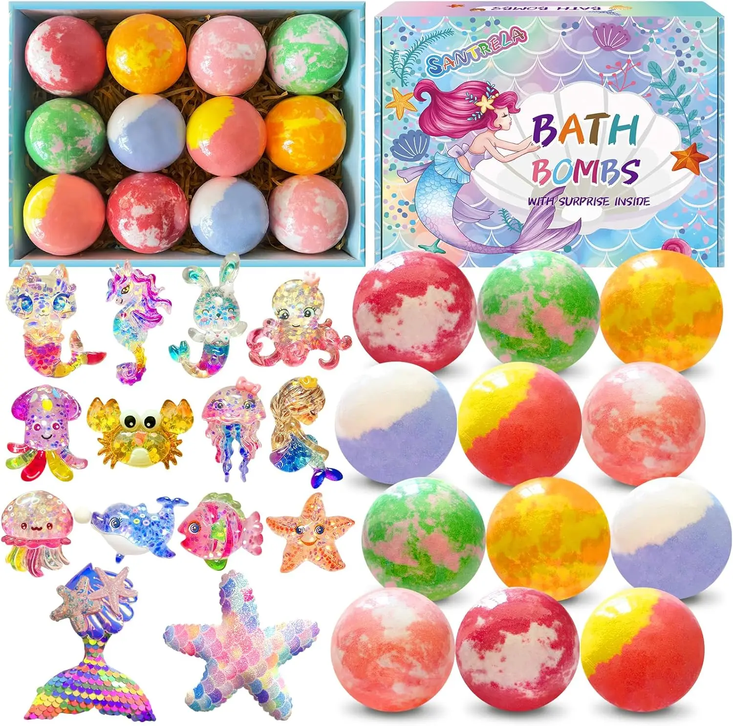 

Kids Bath Bombs with Surprise Mermaid Toys, 12pcs Gift Set for Girls, Moisturizing Shea & Coco Butter