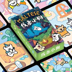 Tarjeta Lomo láser Maltesa de cachorros de línea, tarjeta Lomo de dibujos animados, perro lindo, Mini postal HD, sesión fotográfica, regalo de colección para fanáticos, 55 piezas por juego