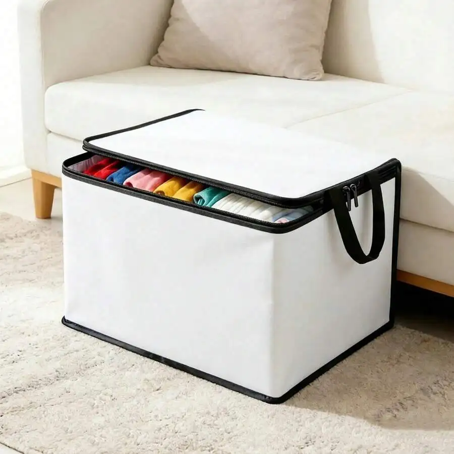 Large Foldable Middle Eastern Style Storage Box With Zippered Lid - Desert Oasis Camel And Palm Tree Suitable For Clothing, Blan