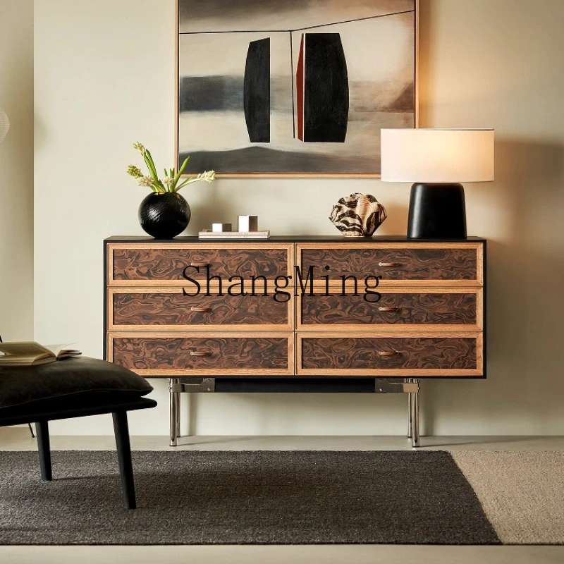 

ZYY solid wood retro dining side cabinet household living room storage black entrance cabinet