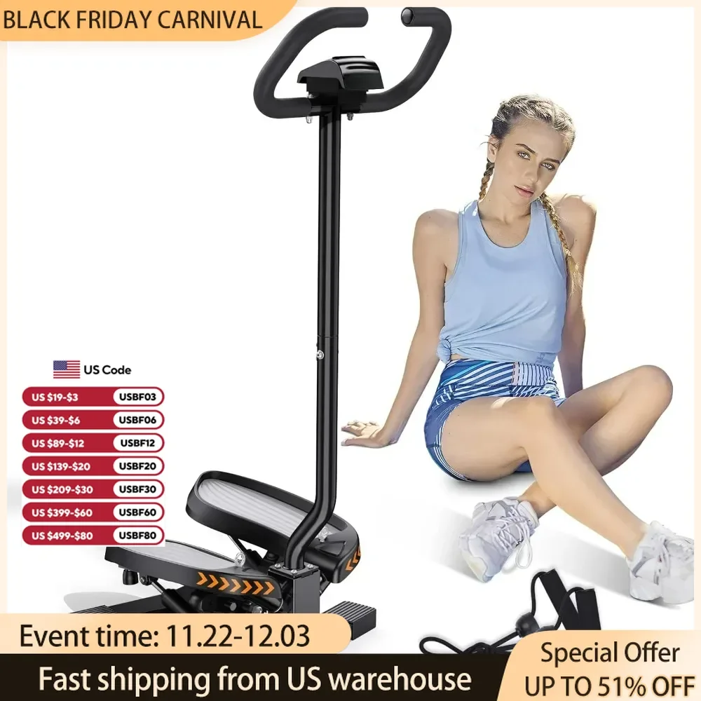 Stair Stepper for Exercises-Twist Stepper with Resistance Bands and 330lbs Weight Capacity , Black , Lose Weight and Get Fit