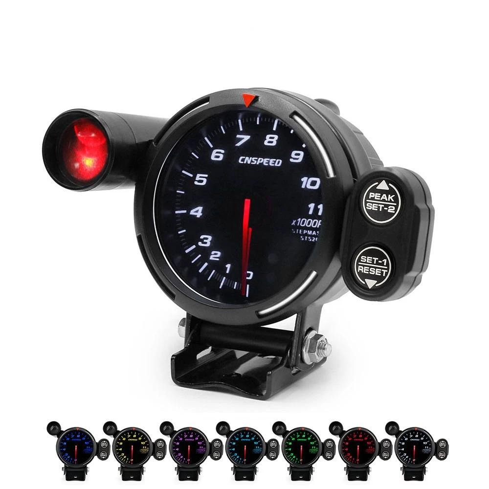 95mm 7 Color Car Tachometer RPM Gauge High Speed Stepper Motor 11000 With shift light Warning Blue LED Car Tachometer Meter