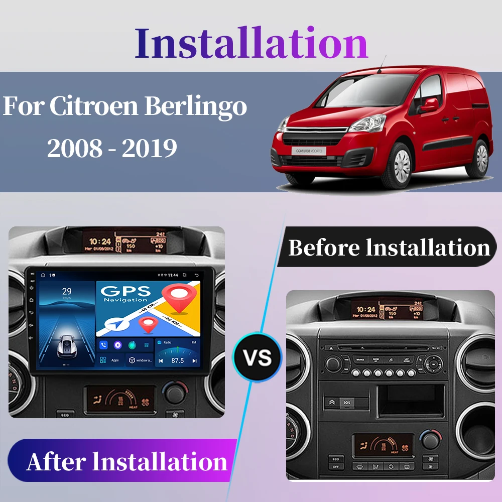 For Citroen Berlingo 2 B9 Peugeot Partner 2008-2018 Android Car Radio Multimedia Player Carplay GPS Navigation QLED Touch Screen