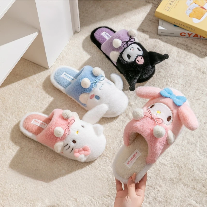 

Детские тапочки Домашняя обувь My Melody Cartoon ​ Зимняя обувь на завернутом каблуке для девочек, теплая противоскользящая черная обувь Pruple, размер 28-41