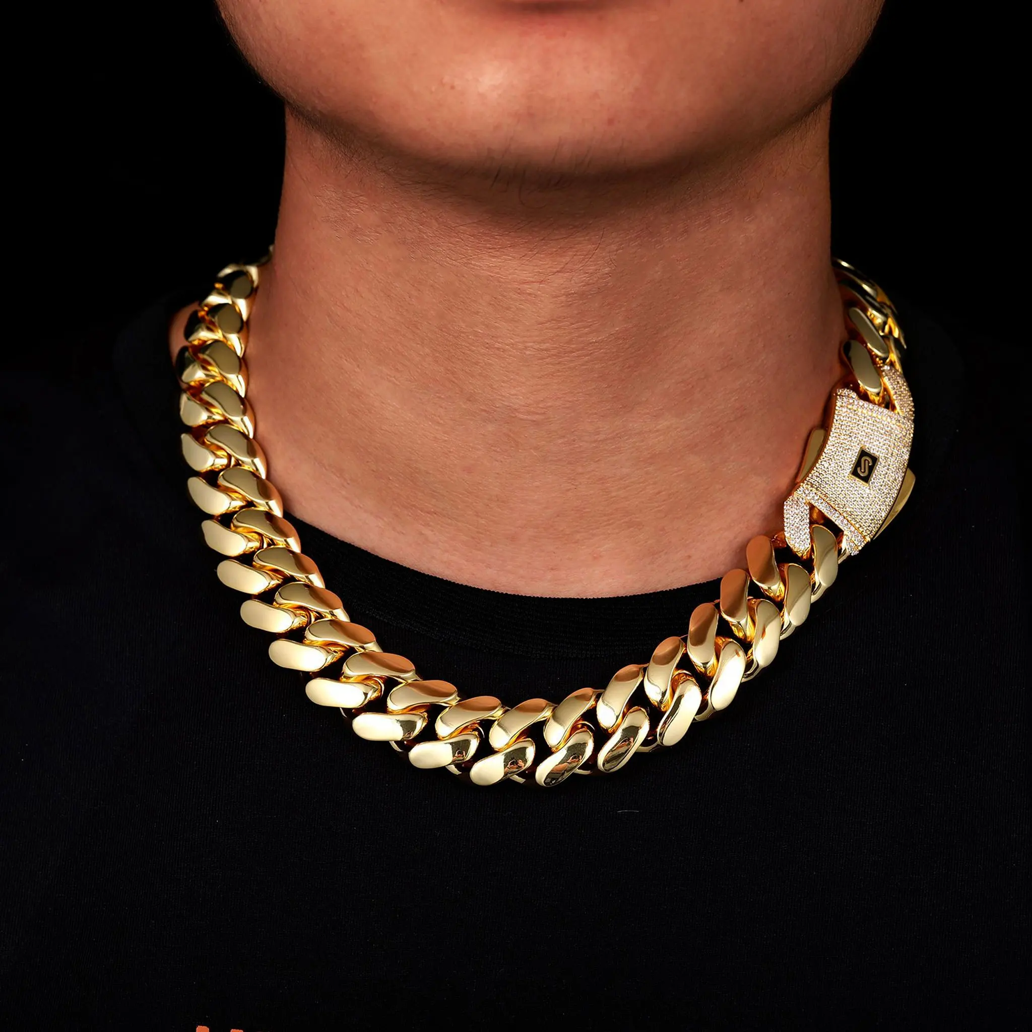 Hip Hop Smooth Cuban Chain High-End Men's Jewelry Mirror Necklace for Men and Women Rap Singer Street Party Accessories Valentine's Day/Commemorative Gifts Birthday Gifts Anniversary Gifts