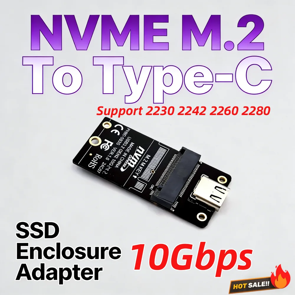 M.2 To Type-C SSD Case Converter Board JMS583 NVME Hard Disk Enclosure Adapter Card 10Gbps Support 2230 2242 2260 2280 Size SSD