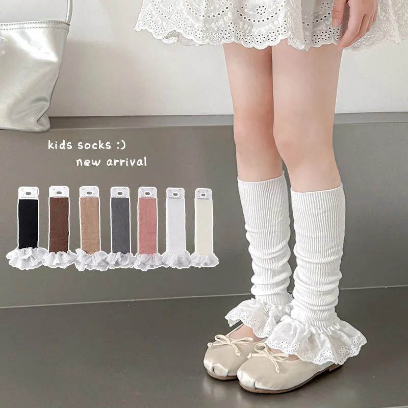 MILANCEL New Spring Kids Leg Warmer 3-12T Sweet Lace Trim Girls Knitted Sock Sleeves 7 Colors Children Lolita Stacked Socks