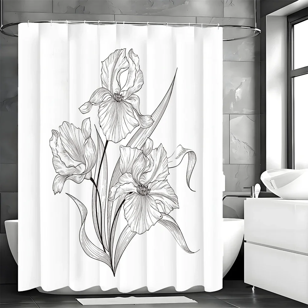 

Sketch Flower Shower Curtain, Bathroom Decorative Shower Curtain, Waterproof Shower Curtain with Hooks 180x200cm