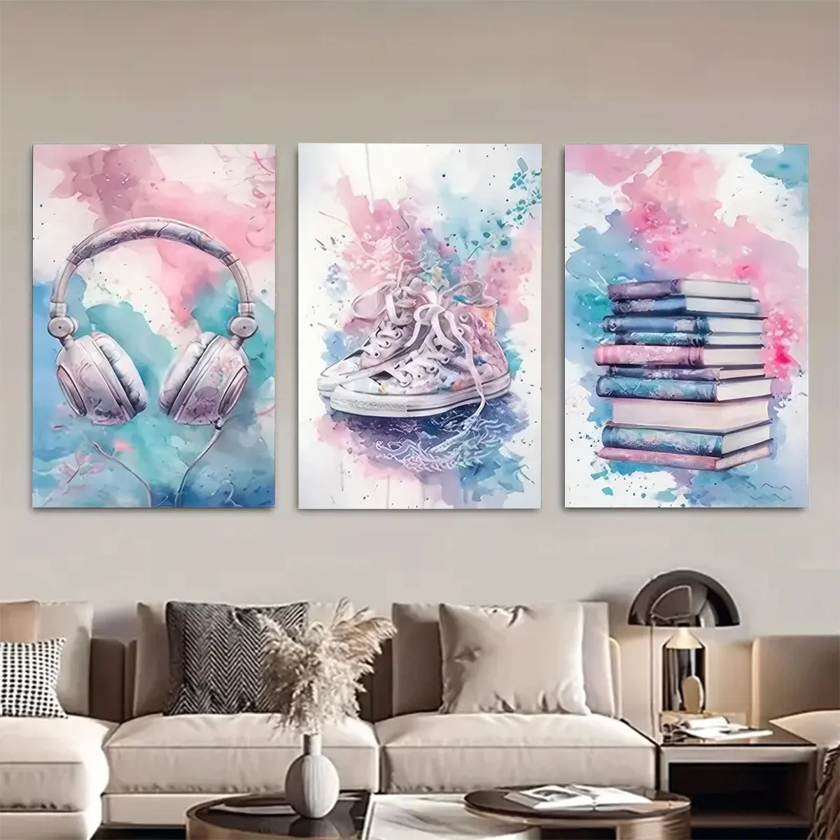 （3PCS NOFrame）-2D Flat, 2D Flat, Set of 3, Two-Dimensional Flat, Frameless Posters with Vibrant Prints Showcasing Headphones,