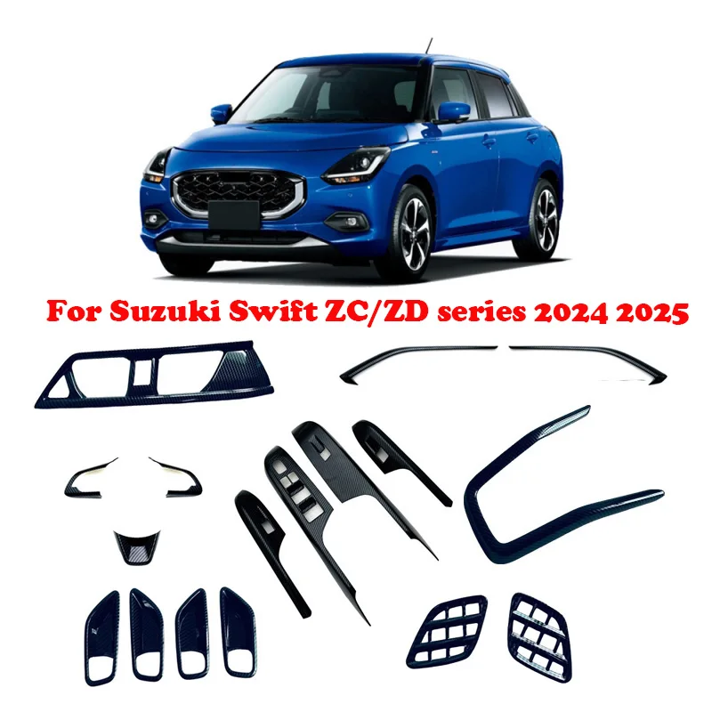 RHD For Suzuki Swift ZC/ZD series 2024 2025 ABS Carbonfiber accessories Window rise Gear Shift Panel AC vent Steering wheel Trim