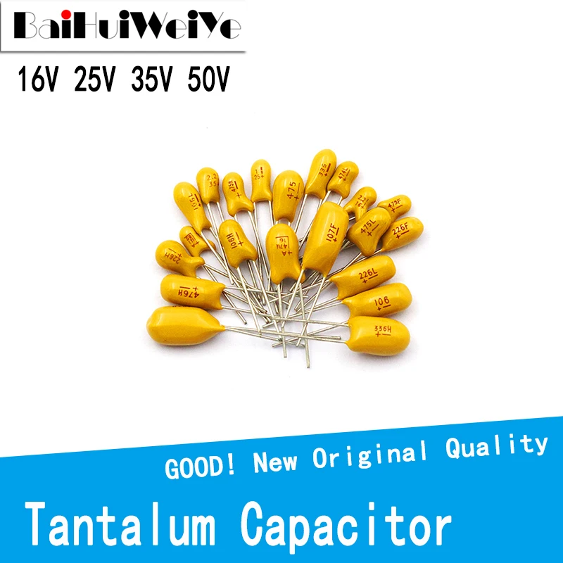 

10PCS/LOT DIP Tantalum Capacitor 16V 25V 35V 50V 0.1UF 1uf 2.2UF 4.7UF 10UF 22UF 33UF 47UF 100UF 104 224 474 105 225 106 226 476