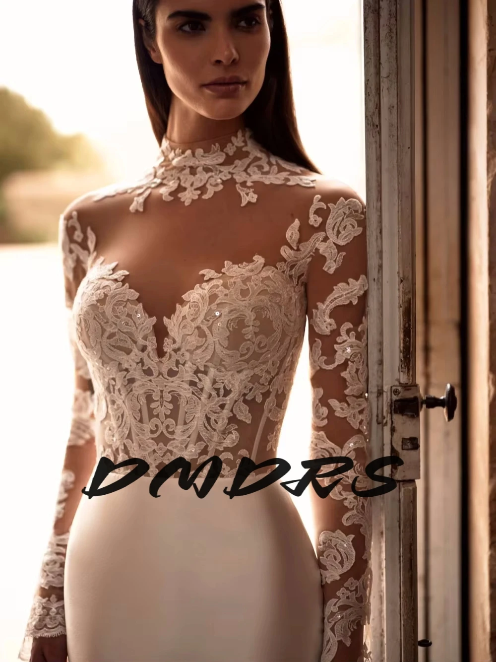 

Stylish Lace Dreamy Wedding Dress Ivory High Neck Mermaid Dress For Bride Romantic Corset Bridal Gown Customized Women Wear