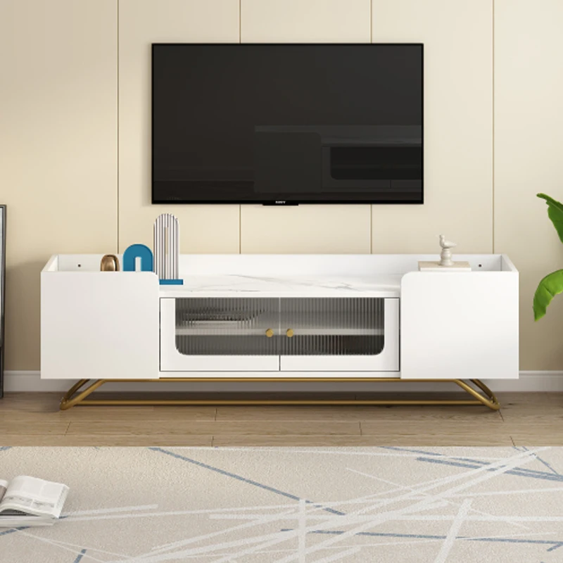 ON-TREND Sleek Design TV Stand with Fluted Glass, Contemporary Entertainment Center for TVs Up to 70