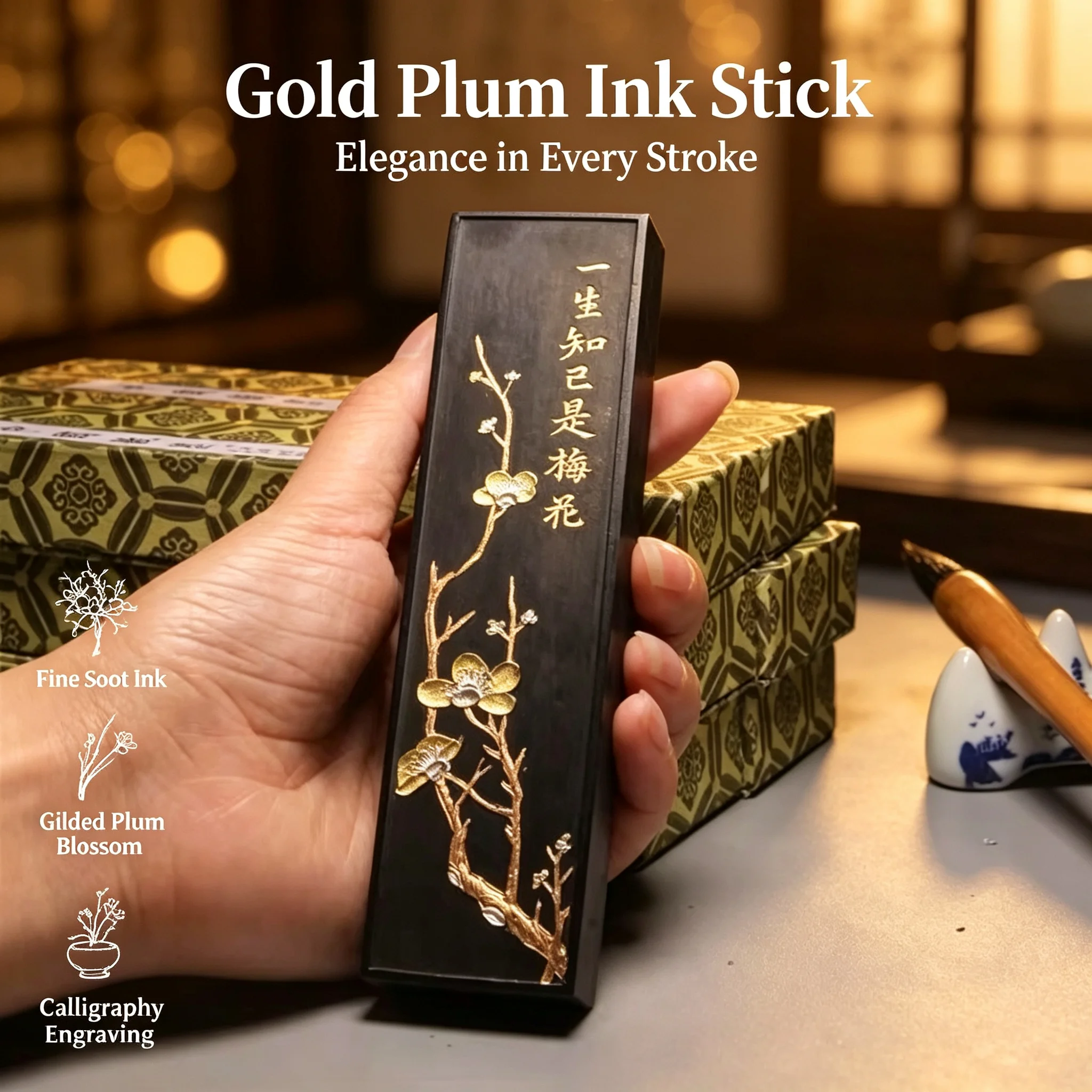 Chinese Calligraphy Solid Ink Sticks Artist Painting Watercolor Fabric Paint Ink Block Chinese Painting Ink Stick Stone