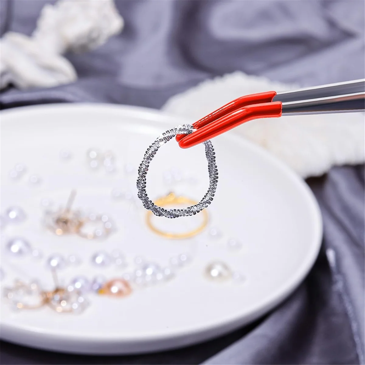 Pinzas de 4 piezas con puntas de goma, juego de pinzas recubiertas de PVC, pinzas de punta recta/plana de goma, pinzas dobladas, color rojo CALIENTE