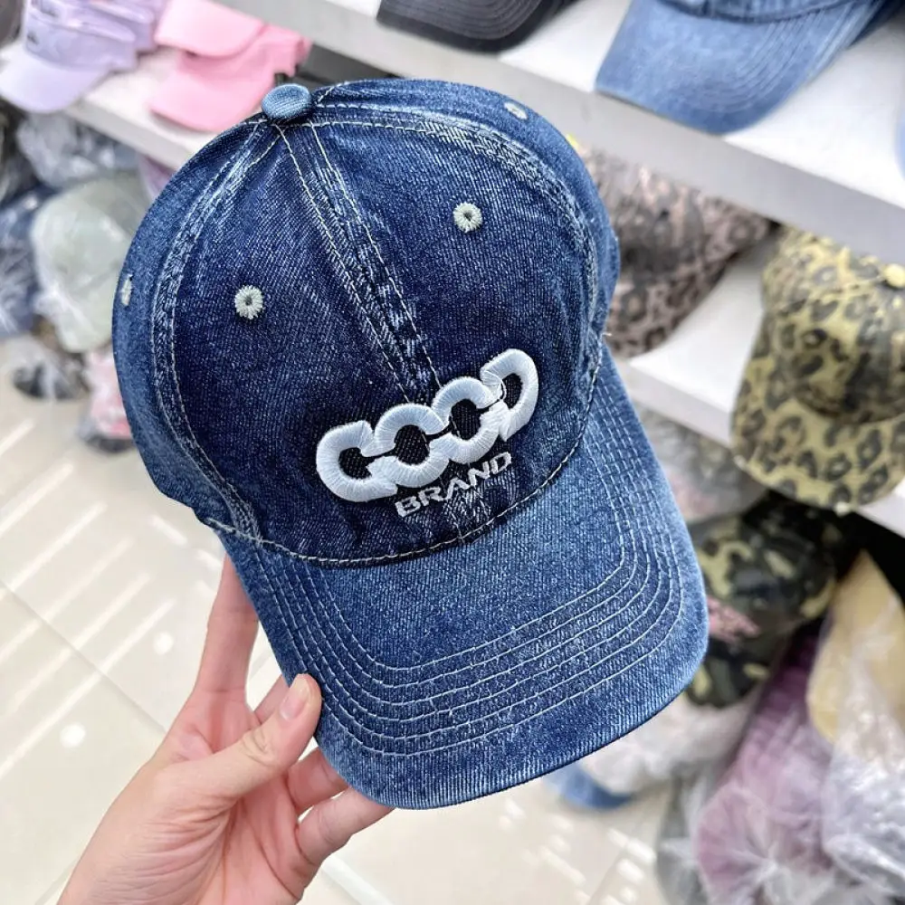 Washed Denim Baseball Hat Women Korean Style Retro Cap Adjustable Soft Top Sunshade Fashion Casual Embroidery Sunhat