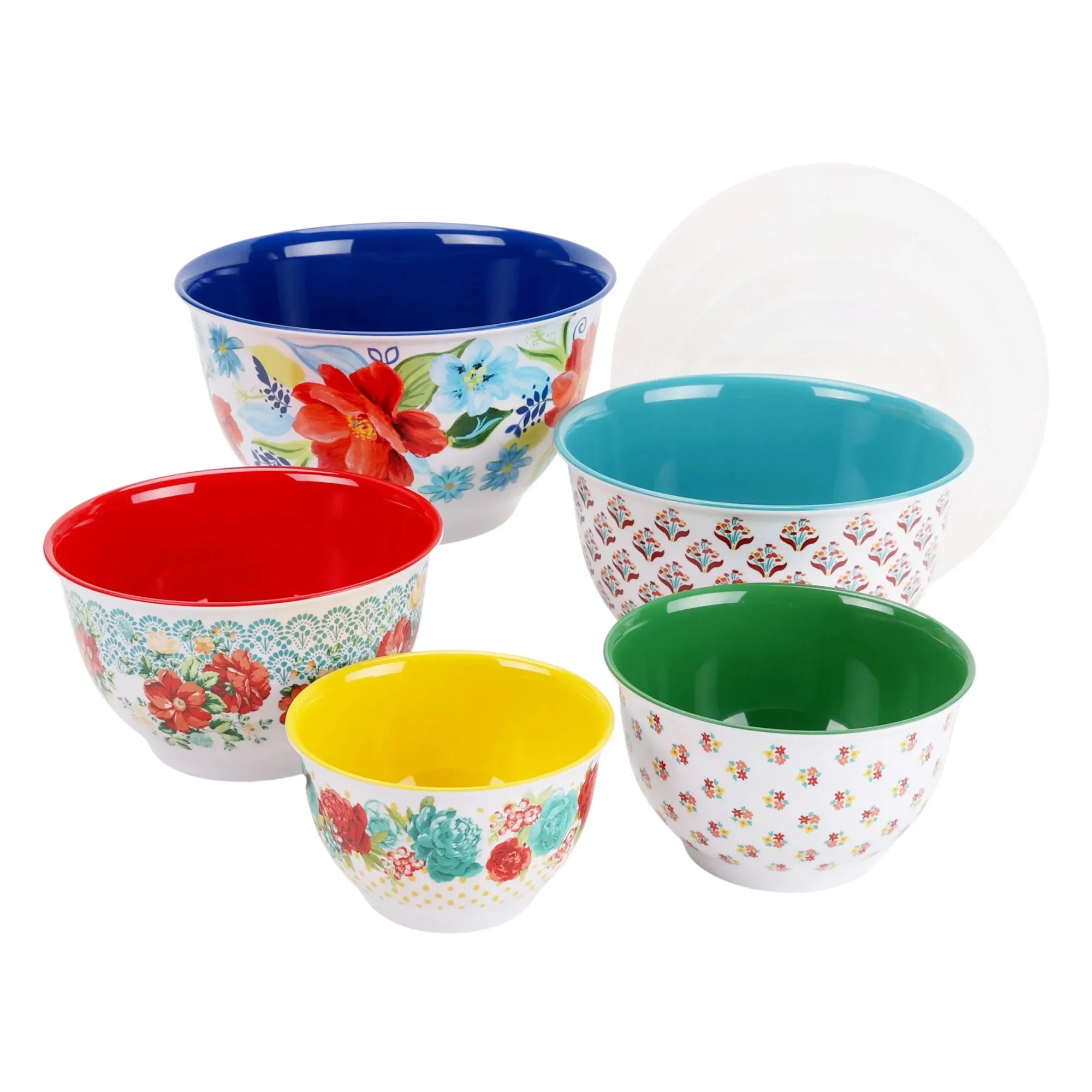 Melamine Mixing Bowl Set 10 Piece Spring Bouquet, Nesting Mixing Bowls with Lids, Durable Kitchen Prep & Serving Bowls