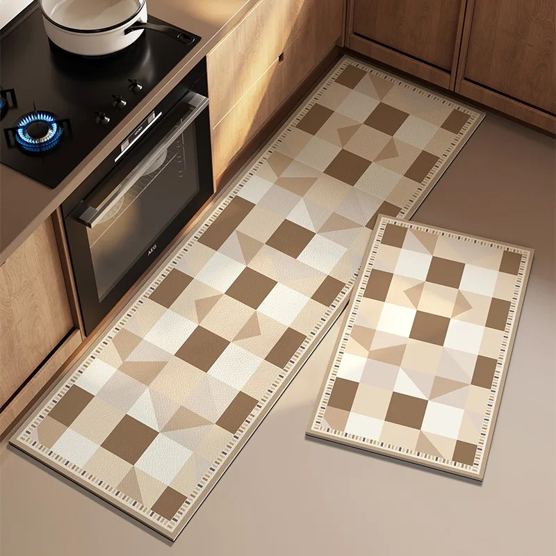 

Non-slip Kitchen Carpet Checkerboard Plaid Long Strip Runner Rugs Waterproof Oil-proof PVC Leather Washable Floor Mat שטיח למטבח