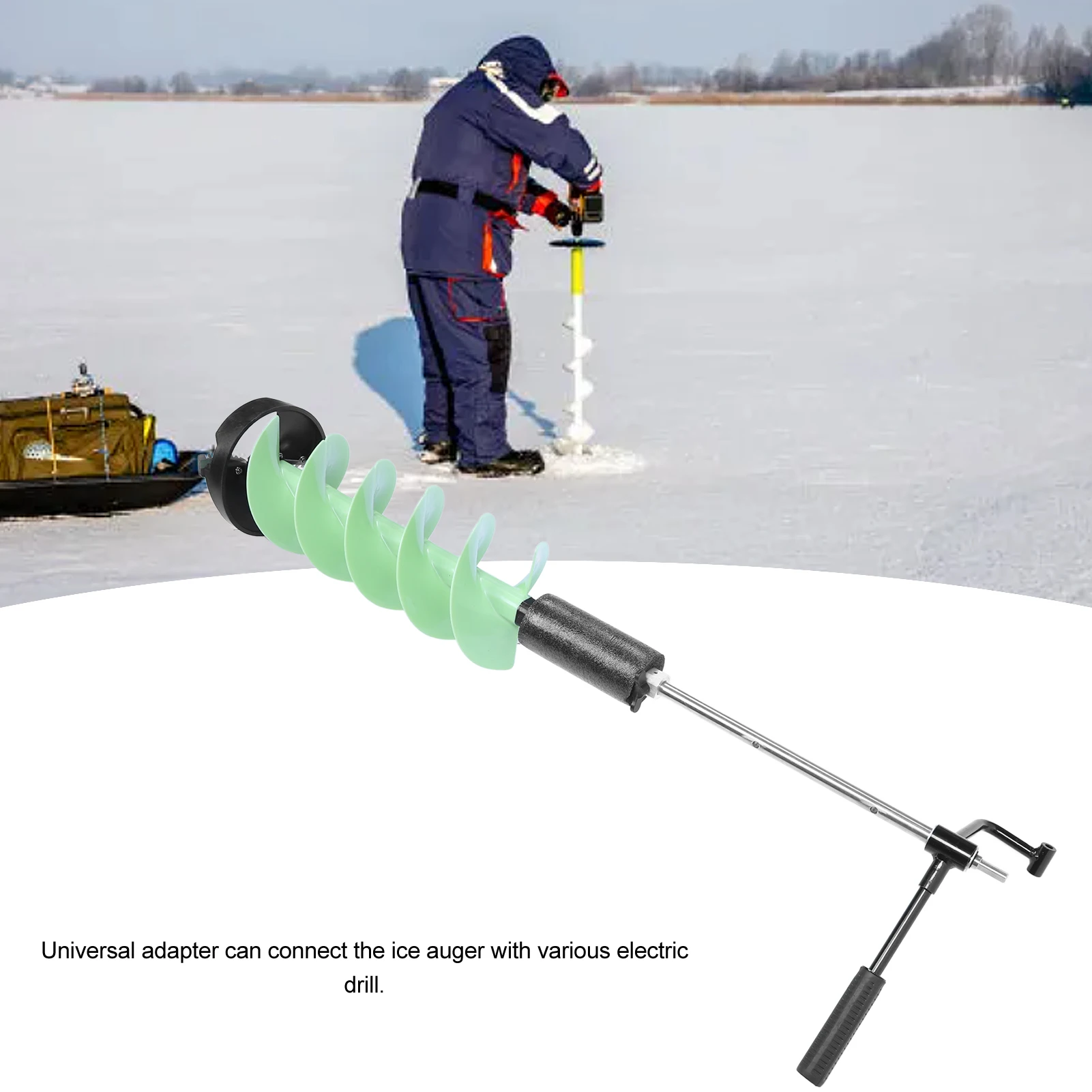 Ice Drill Auger 8in Diameter 28in Length Nylon Ice Drilling Auger with 70cm Extension Rod for Fishing