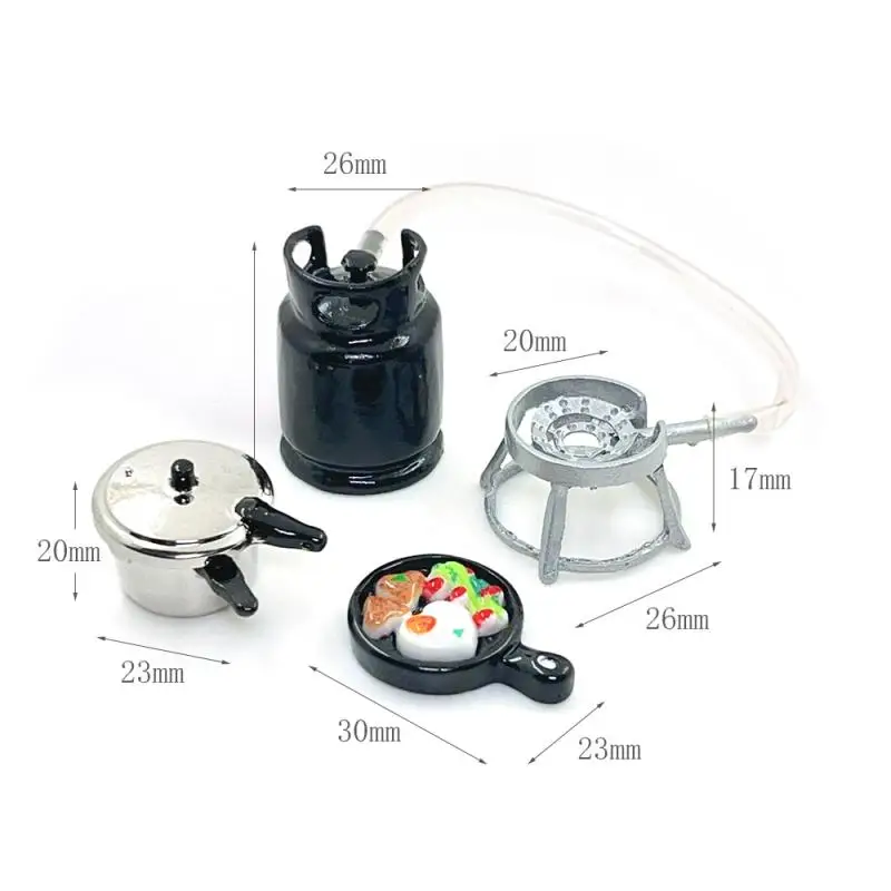 1/12 Dollhouse Kitchenware Set Mini Gas Stove Fried Egg Pressure Cooker Model Dolls House Kitchen Toys Kid Pretend Play Toy