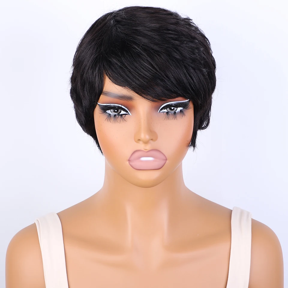 Short Pixie Cut Human Hair Wigs For Women 100% Real Brazilian Hair Wigs Natural Black Ready To Wear Pixie Cut Wigs 5 Days Europe