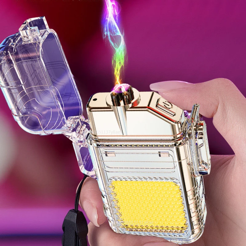 Portable with COB Light Tpye-C Rechargeable Lighter Outdoor Waterproof Windproof Double Arc USB Lighter Camping Survival Tool