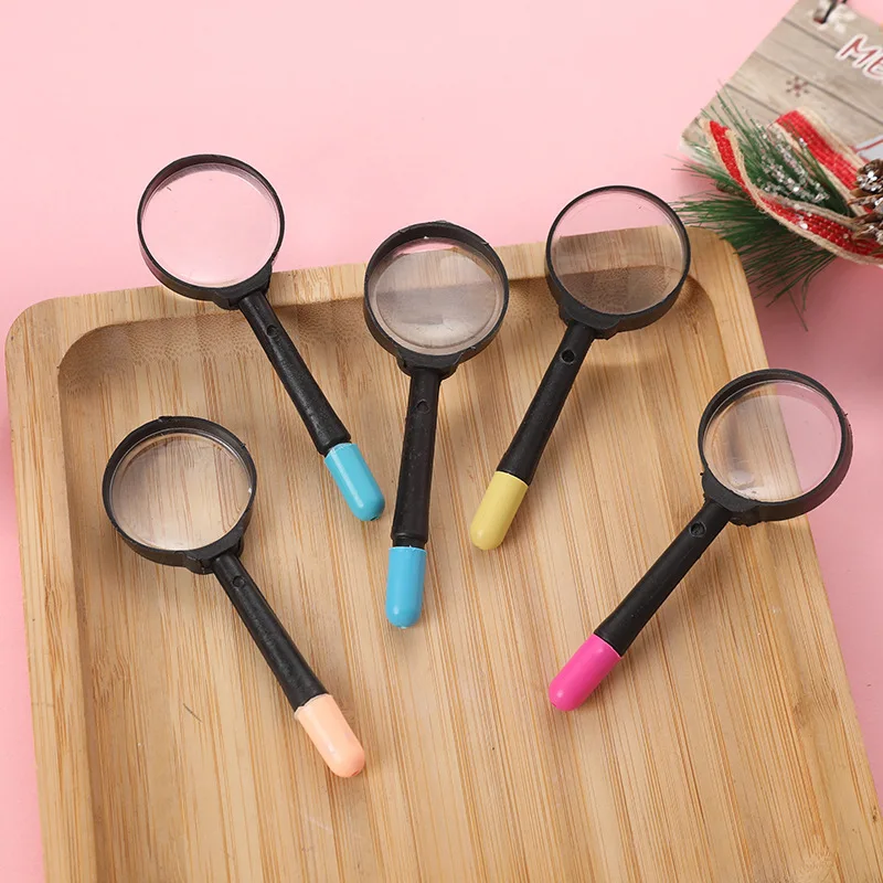 10Pcs Cartoon Black Magnifying Glass Small Toys Can Be Enlarged Can Write Novelty Plastic Magnifying Glass Ballpoint Pen Toys