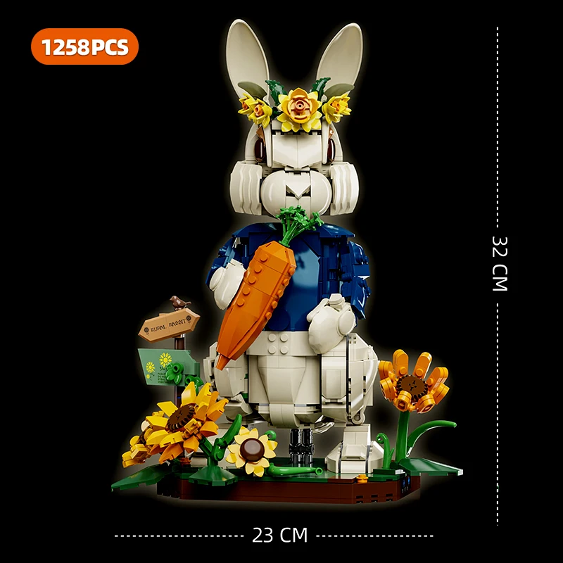 Creatieve 1258 Stuks Pastorale Konijn Dier Figuren Bouwstenen Woondecoratie Landelijke Bloemen Konijn Monteren Speelgoed Kinderen Gift