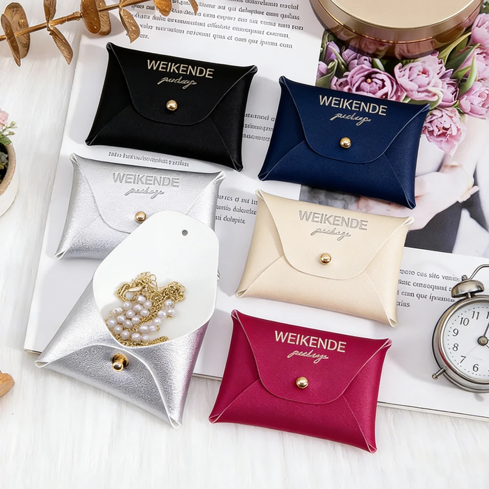 

50/100Pack Soft PU Leather Bag Custom Logo Necklace Earrings Button Pouches 7x5cm Jewelry Rings Coin Purse Gift Small Bags Boxes