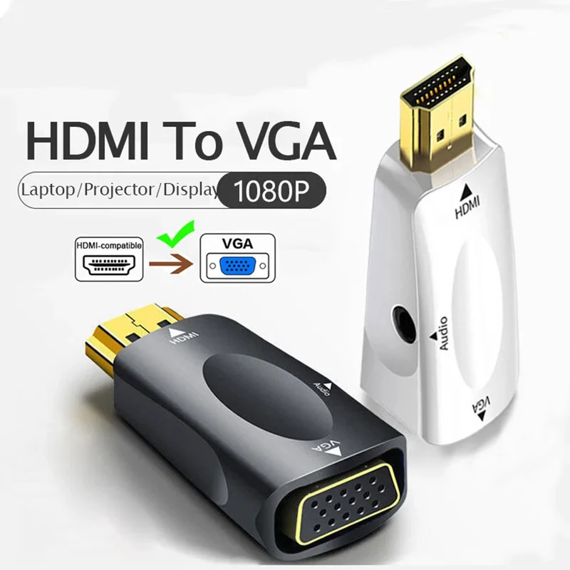 1/2/3/4pcs Mini HDMI-Compatible To VGA Converter Wide Compatible Male To Famale Converter Adapter 3.5 Mm Jack Audio HD 1080P