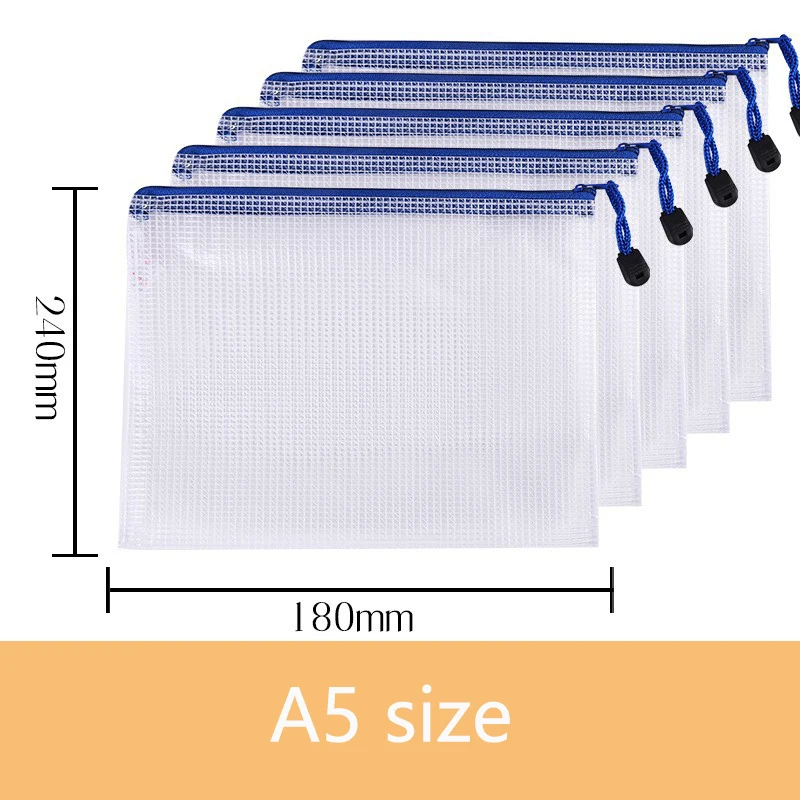 5PCS/10PCS/20PCS Transparante Bestand Zakken Pvc Raster Rits Zakken A4 A5 Document Zakken Raster Zakken