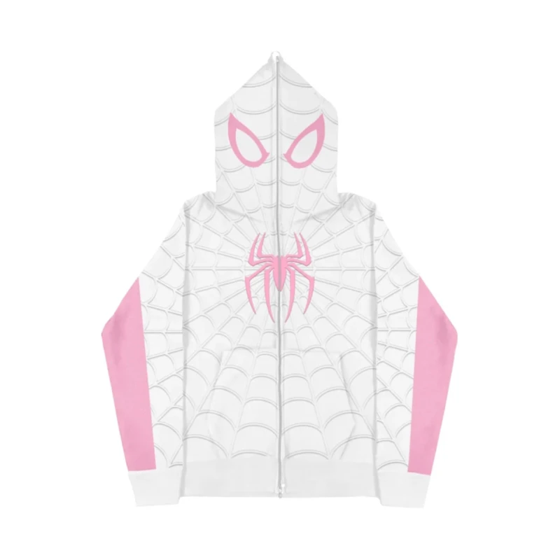 Y2k clothing Spider web Red hoodie sweatshirt zipper warm Harajuku punk grunge Women Hip hop sweatshirt Hoodie interesting 2024