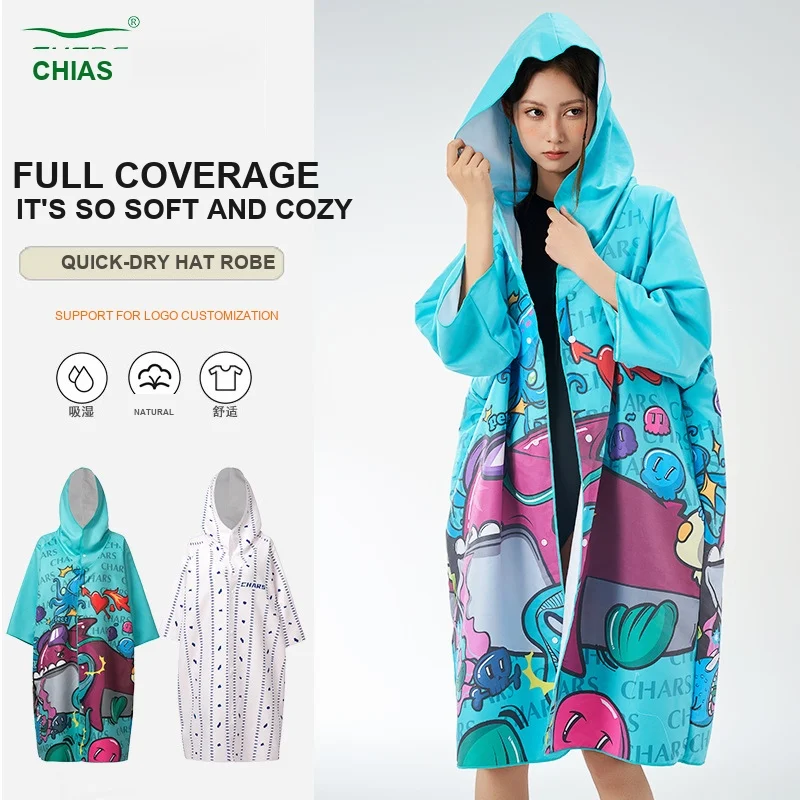 Quick Dry Swim Poncho Towel – Wearable Wrap Robe for Diving Surfing, Beach Sport Changing Robe, UPF Sun Protection