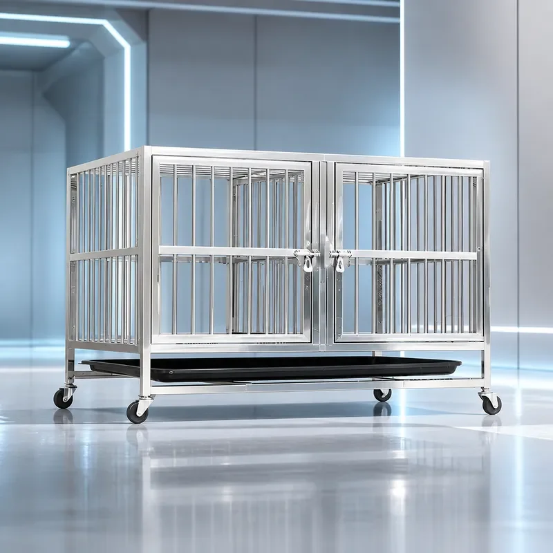304 Stainless Steel Dog Cage Large Medium Indoor Small Folding Crate with Toilet Tray for Outdoor Use