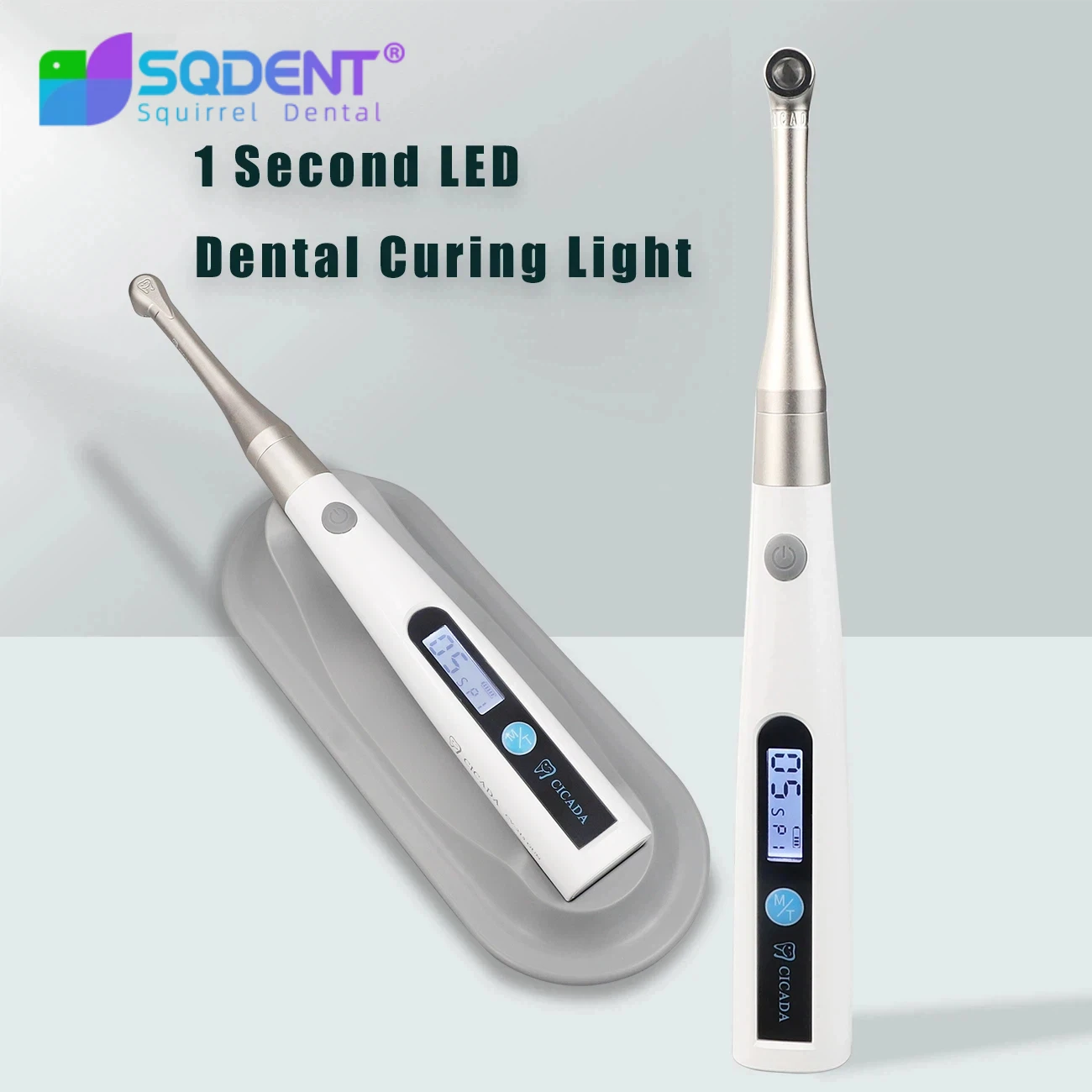SQDENT Dental Curing Lamp Odontological With LED 1 Second Cure 2mm Resin 1200-1400mw/cm2 Cordless Metal Head 3 Models Adjustable