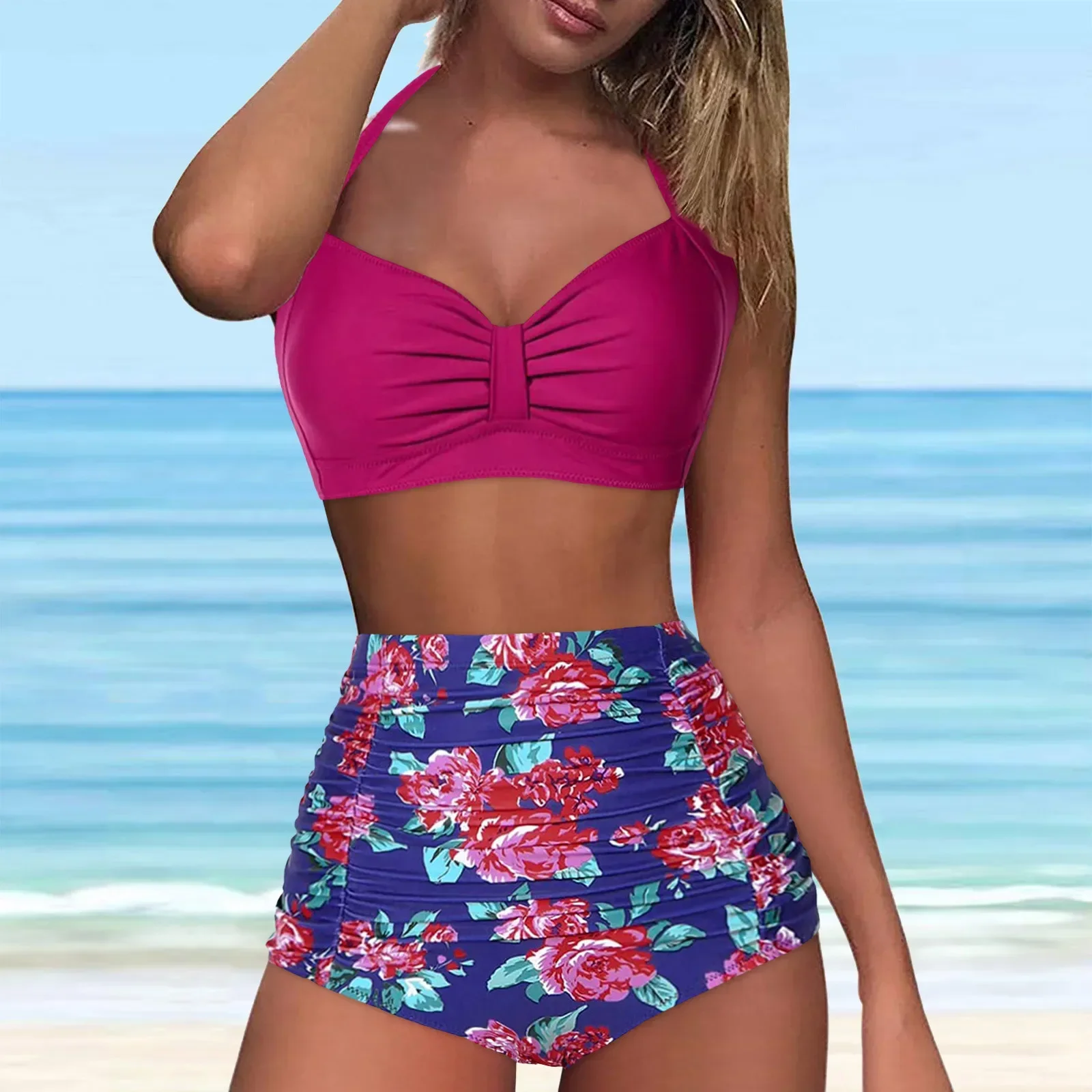

Women High Waisted Bikini Sexy Push Up Two Piece Swimsuits Vintage Swimsuit Two Piece Retro Ruched Womens Swim Shirts And Shorts