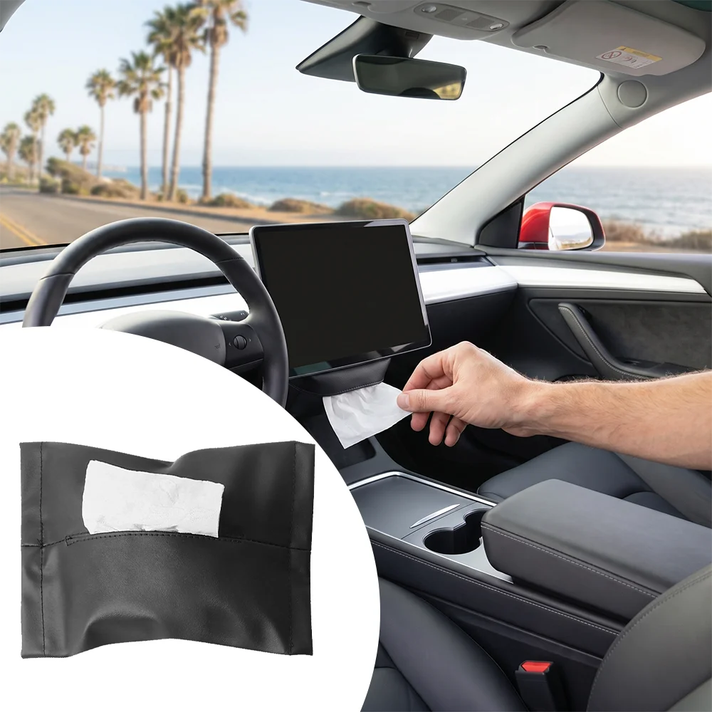 Central Control Tissue Holder Box Under Screen Seat Back Tissue Storage Bag For Tesla Model 3 Highland Model Y Juniper Model YL