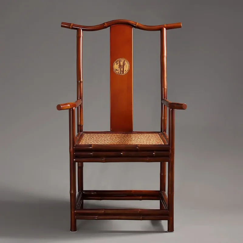 Ming-style official hat chair, red bamboo furniture classical four-o-head official hat chair
