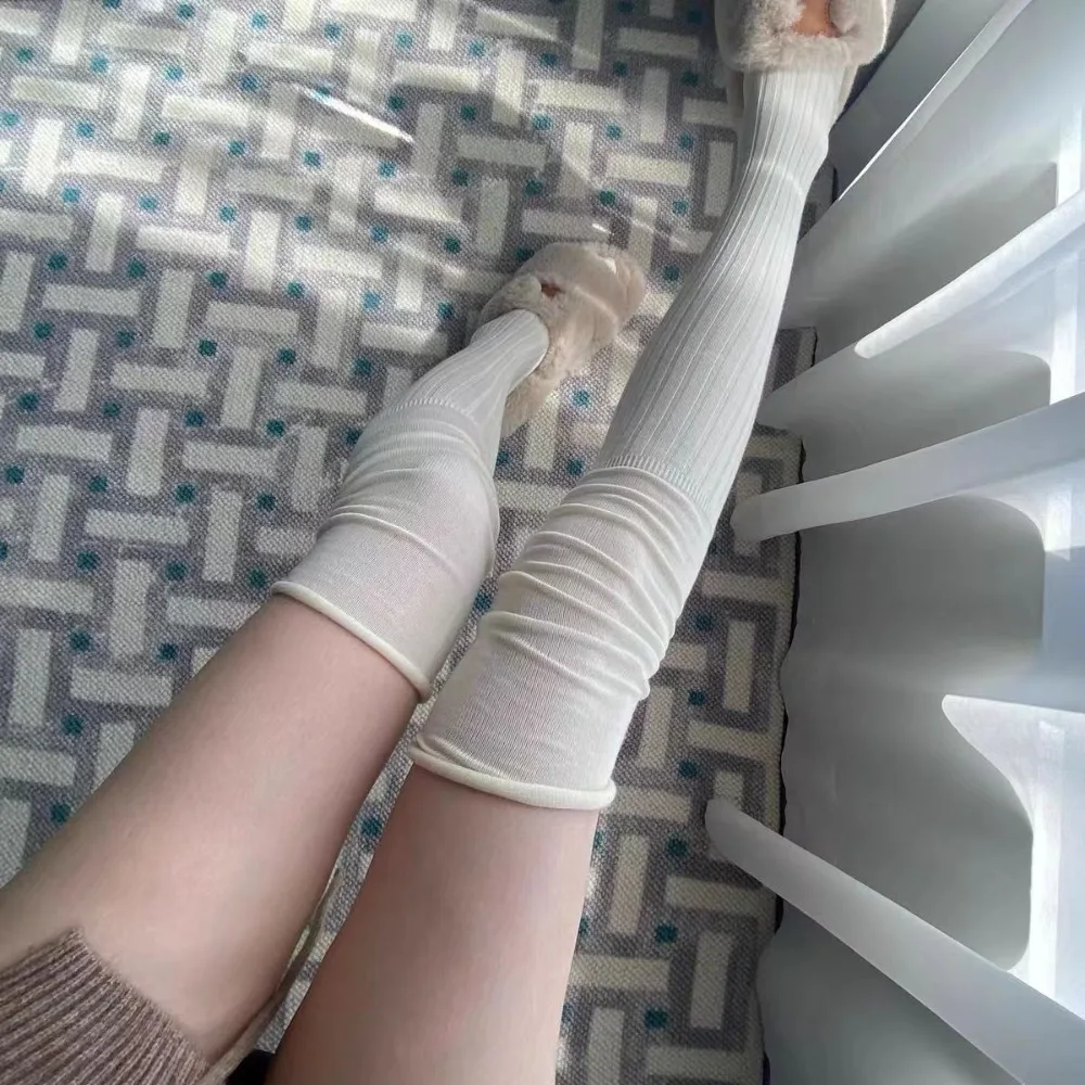 جوارب طويلة فوق الركبة للنساء ، جوارب فخذ قطنية دافئة ، بنطال ضيق حراري عصري