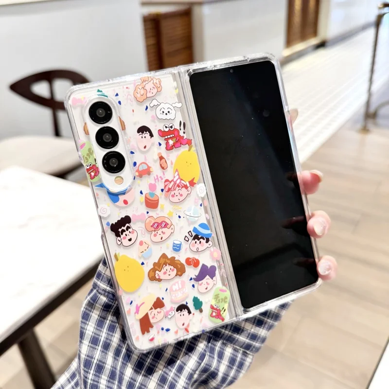 

3D Anime Cartoon Cute Crayon Shin-chan shockproof Clear Folding Case for Samsung ZFold 3 4 5 6 7 ZFold7 Funny Shin-chan Cover