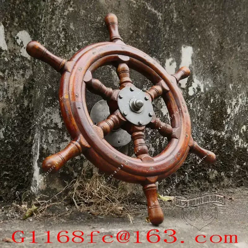 High Quality 55CM Solid Wood Rudder Shipyard Old Rudder Steering Wheel Navigation Pendant