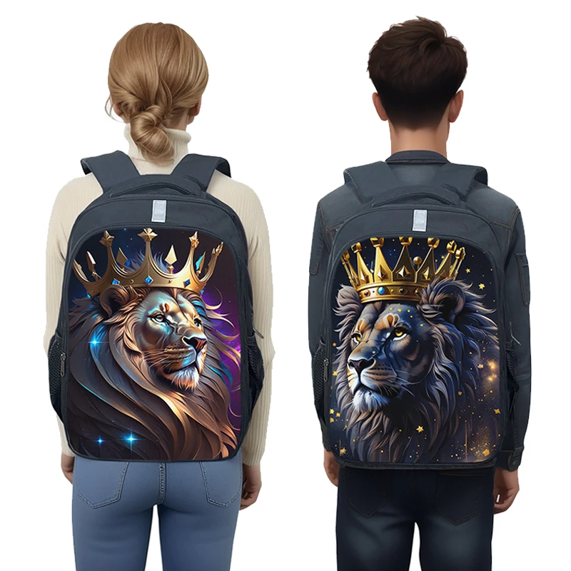 

14/16inch Lion with Crown Print Backpacks Galaxy Painting Teenager School Bag Children Daypack Bookbag Women Men Laptop Bags