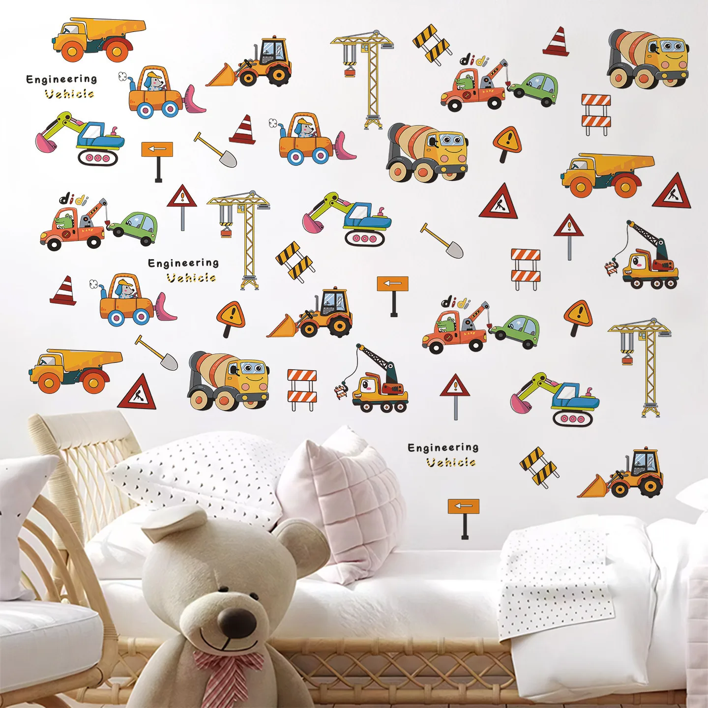 Cartoon Cars Engineering Vehicle Wall Stickers For Children's Room Kids Bedroom Baby Room Decor Removable Home Decoration
