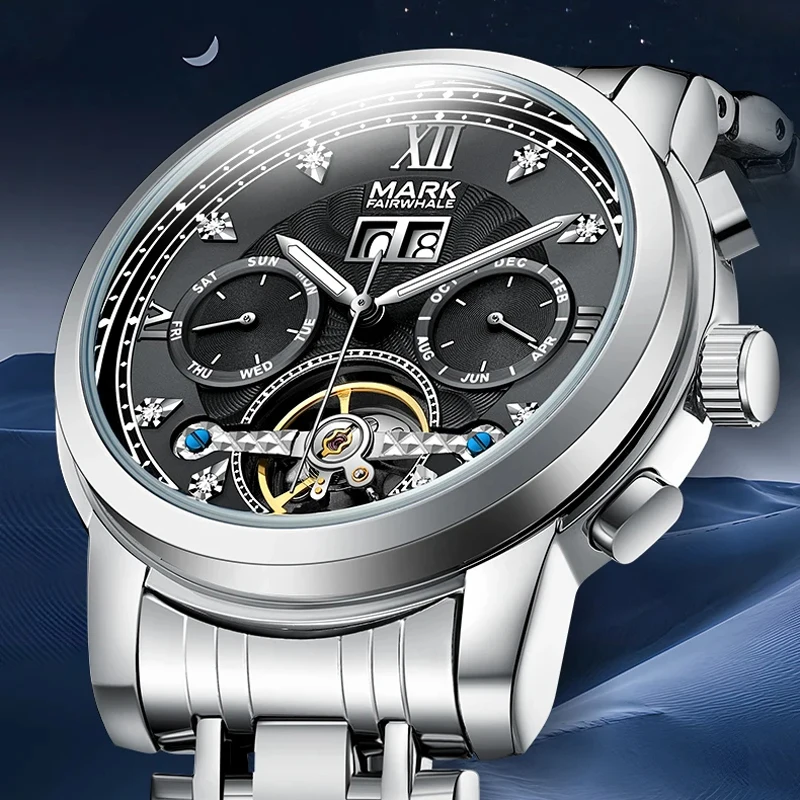 

Mark Fairwhale Men Automatic Mechanical Watch Business Watch Luxury Fashion Stainless Steel Sport Tourbillon Watches For Men