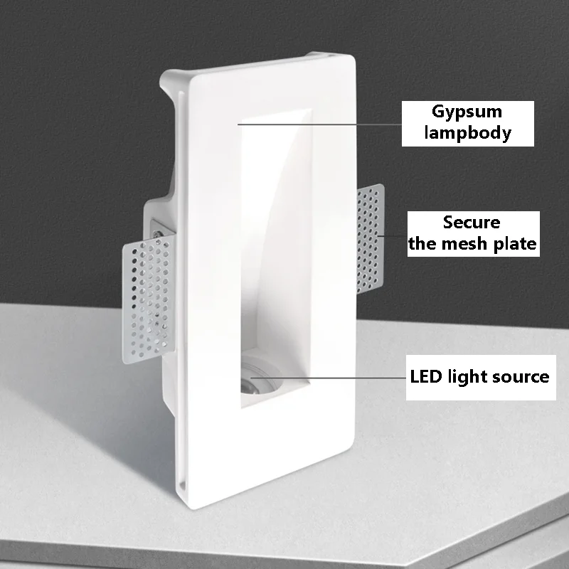 Recessed Gypsum Stair Case Lamp Wall Lamp GU10 Corridor Foot Floor Frameless Night Footlight Indoor Background Step Wall Sconce