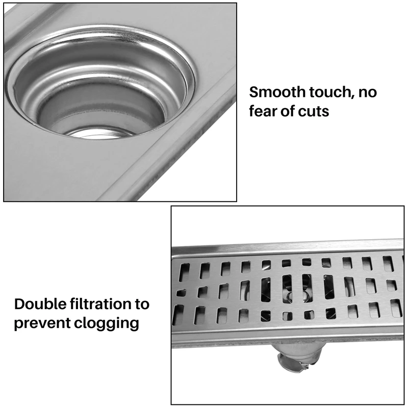 Exquisite-Large-Traffic Stainless Steel Bathroom Shower Square Floor Waste Grate Sanitary 20Cm X10cm Floor Drain