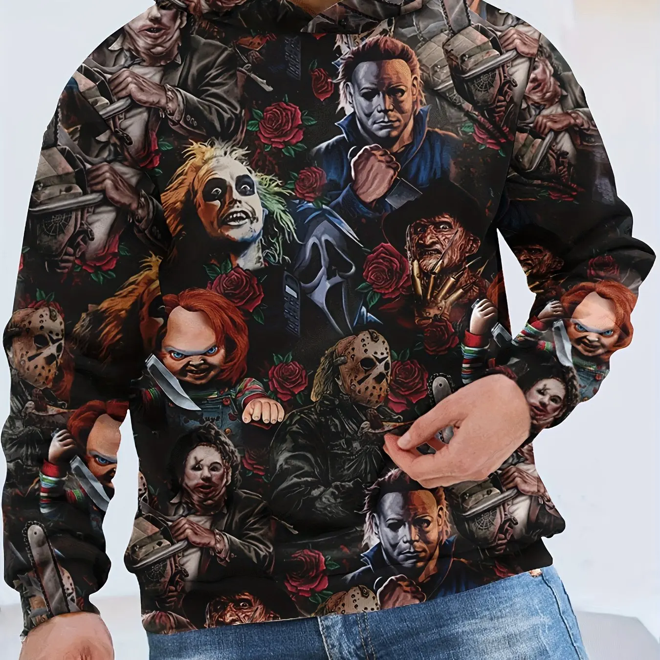 

2024 New Halloween Horror Mask Demon Halloween 3D Printing Casual Women Men Long Sleeve Hoodies Sweatshirts Hip Hoodies