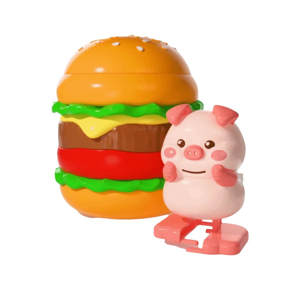 Interactive Clockwork Burger Animal Wind-up Funny Cute Clockwork Walking Chick Walking Interactive Pig Hamburger Figures